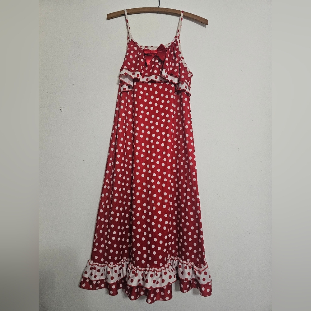 Girls Laura Dare Red and White Polka Dot Ruffle Nightgown / Dress Size 14